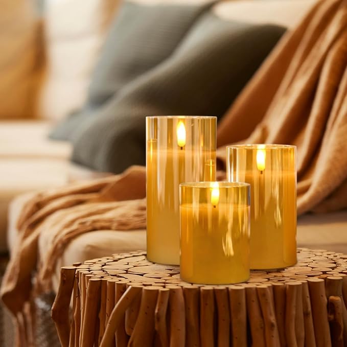 Rechargeable Candles Flickering with Remote, Rechargeable Flameless Candles with Timer, LED Candles Battery Operated with 3D Wick and Charging Cable for Valentine's Day Home Decor(Gold)-VerdiqueGarden