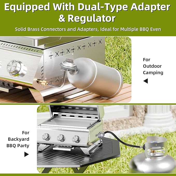3-Burner 24,000 BTU Portable Flat Top Propane Gas Grill, Heavy-Duty Stainless Steel 2-in-1 Tabletop Grill and Griddle Combo for Commercial BBQ, Outdoor Cooking, Camping,Tailgates & Backyard-VerdiqueGarden