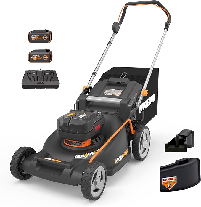 WORX Nitro 40V 21" Cordless Lawn Mower w/Aerodeck & Intellicut, Brushless Electric Mower Up to 1/2 Acre, Push Lawn Mower w/ 7-Position Height Adjustment WG752 – Batteries & Charger Included-VerdiqueGarden