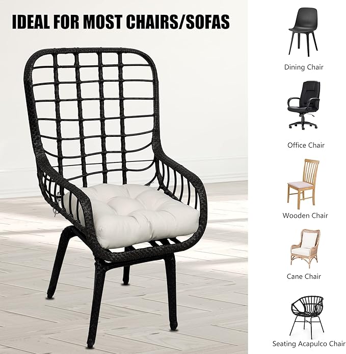 RACE LEAF Patio Chair Cushions 17x17 Inch 4 Pack, Thickened Outdoor Seat Cushions Water Resistant with Non-Slip Ties & Stain Resistant Tufted Design (Beige)-VerdiqueGarden