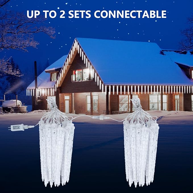 Icicle Lights Outdoor, 19.8Ft Meteor Shower Lights with 20 Tubes, Snowfall Shooting Star Light Effect, Falling Cascading Crystal Christmas Decorations for House, Eave, Roofline, Patio, Blue-VerdiqueGarden