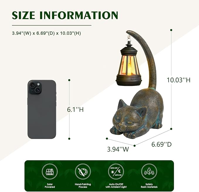 MININOVA Solar Garden Statues Cat Figurine with Solar Light Outdoor Decorations for Patio Yard Lawn Ornament Outdoor Housewarming Birthday Gift for Mom Grandma Friends-VerdiqueGarden
