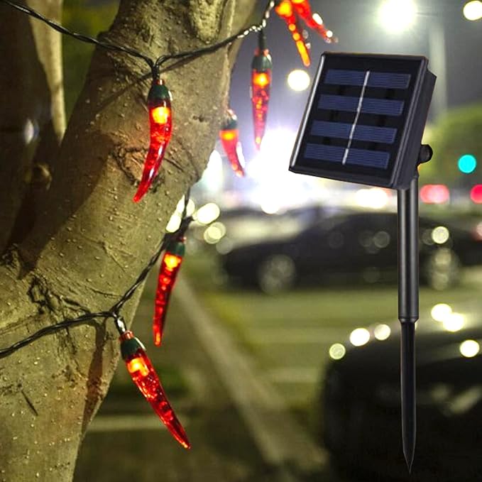 100 LED Chili Shape Fairy String Lights, Solar Operated, Red, 10m Length, Outdoor Use, Wedding, Christmas Decoration-VerdiqueGarden