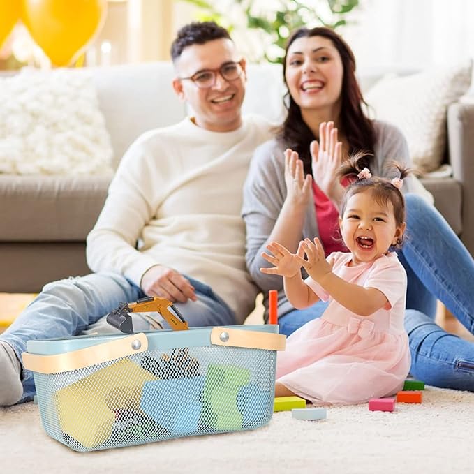 Garden Harvest Basket,Delicate Harvest Basket for Garden Vegetables,Practical Metal Mesh Wire Basket with Handle Suitable for Bathroom,Cabinet,Kitchen(Blue)-VerdiqueGarden