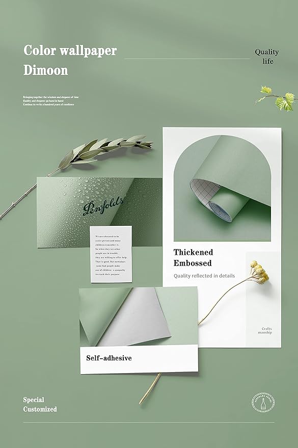 Dimoon 118"x15.7" Peppermint Light Green Peel and Stick Wallpaper Cyan Thicken Waterproof Contact Paper Solid Green Gray Wall Paper Self Adhesive Wallpaper Removable Shelf Drawer Liner Vinyl Roll-VerdiqueGarden