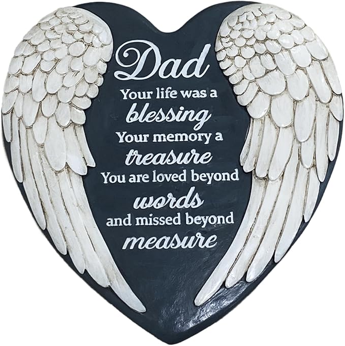 Dad Memorial Garden Stone, Dad Stepping Garden Memorial Stone, in Memory of Dad Stones Gifts for Loss of Father, Loss of Dad, Father Memorial Angel Wings Heart Stone TNS13-VerdiqueGarden