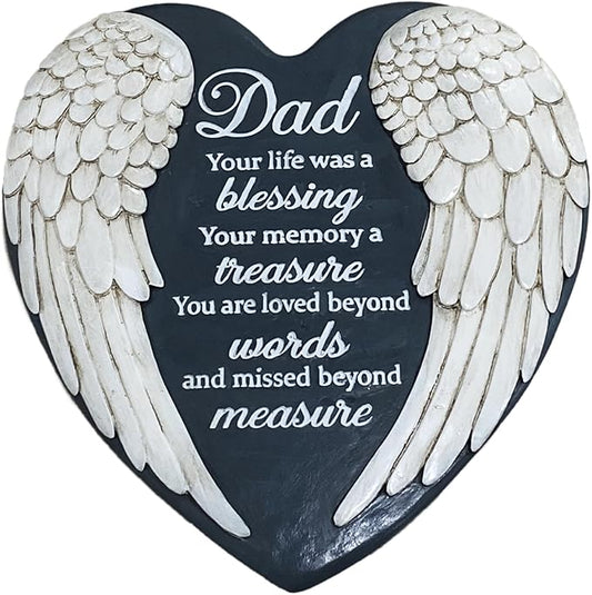 Dad Memorial Garden Stone, Dad Stepping Garden Memorial Stone, in Memory of Dad Stones Gifts for Loss of Father, Loss of Dad, Father Memorial Angel Wings Heart Stone TNS13-VerdiqueGarden