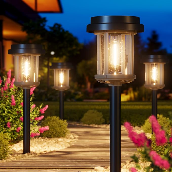 XMCOSY+ Solar Lights Outdoor Waterproof, 20 LM Solar Powered Garden Lights with 2-Tone Black & Grey Metal Design, Solar Pathway Lights for Yard Patio Landscape Walkway Driveway (Black & Grey)-VerdiqueGarden