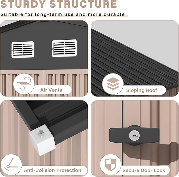 10x12 FT Metal Storage Sheds Outdoor, Metal Yard Sheds Garden Shed Kit, Tool Shed with Lockable Door, Utility Sheds Buildings with Air Vent for Backyard Garden Patio Lawn-VerdiqueGarden