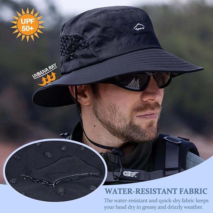 Fishing Hat, UPF50+ Wide Brim Sun Hat for Men Women, UV Protection Hiking Beach Bucket Hats Summer Safari Hat-VerdiqueGarden