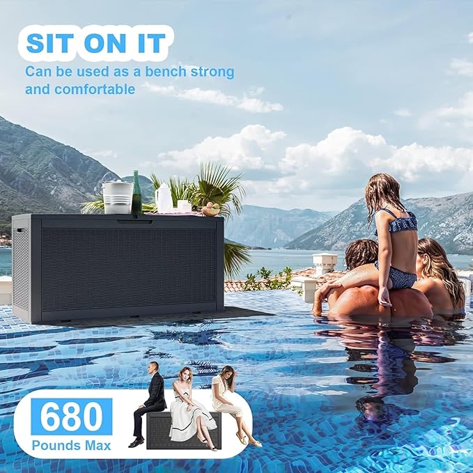 102 Gallon Outdoor Storage Box Waterproof, UV Resistant Resin Deck Box with Hydraulic Rod, Lockable Design and Enhanced Durability for Patio, Garden, and Poolside Use-VerdiqueGarden