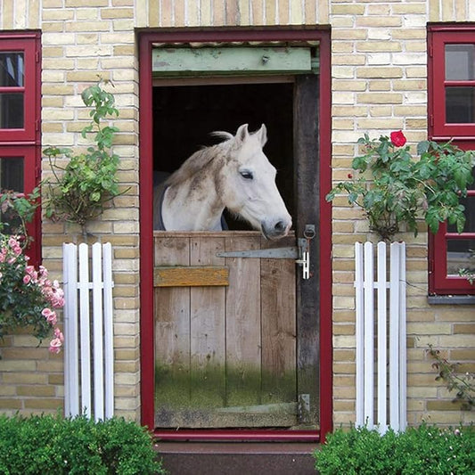 Horse 3D Door Stickers Murals - Peel & Stick - Waterproof & Washable - Matt Finish - Rustic Style - Animal Print - Adults - Door & Wall - 37.4" x 78.7"-VerdiqueGarden