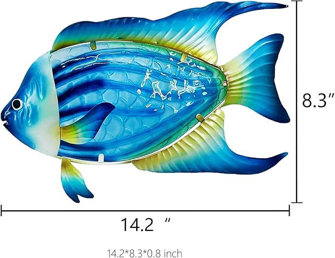 John's Studio Fish Sea Wall Decor Outdoor Metal Garden Hanging Art Glass Sculptures Home Ocean Theme Decorations for Kitchen Bathroom and Pool - Blue-VerdiqueGarden