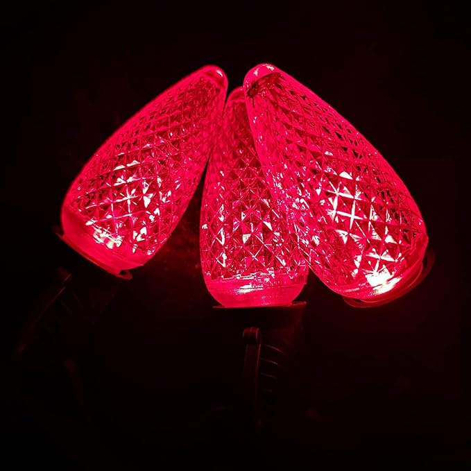 Vibrant Red LED Bulbs - Pack of 25 Dimmable UL Listed IP65 C9 Replacement Bulbs for Outdoor Christmas Decorations-VerdiqueGarden