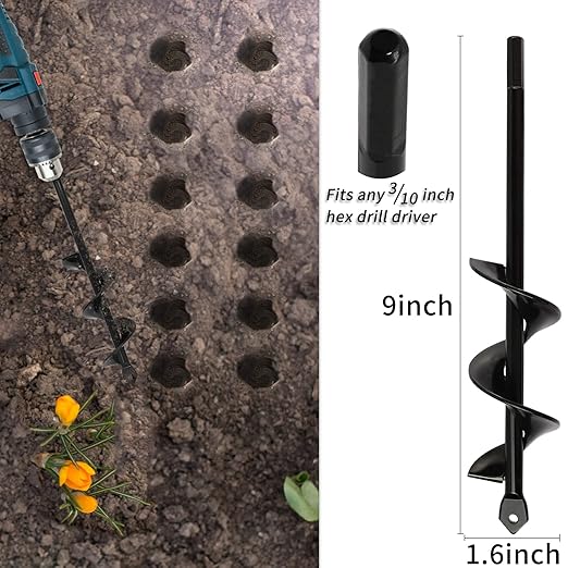 TCBWFY 4 Pack Garden Auger Spiral Drill Bits - 1.6"x9", 1.6"x16.5", 3"x16.5", 3"x12" - Heavy Duty Steel - Corrosion Resistant - Perfect for Post Holes, Earth & Lawn Augering,Planting Bulbs&Trees-VerdiqueGarden