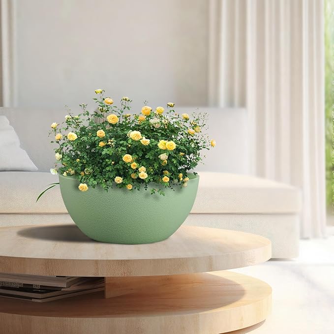 10 inch Hanging Planters for Outdoor Indoor Plants with Drainage Holes and Chain, 2 Pack Round Hanging Flower Pots for Garden Home Porch Decor,Green-VerdiqueGarden