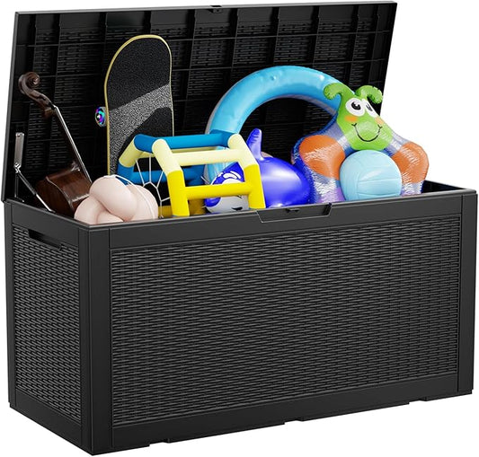 100 Gallon Waterproof Outdoor Storage Box,Resin Deck Box,Lockable Outside Storage Box Container for Patio Furniure,Garden,Tools (100 Gallon,Black)-VerdiqueGarden