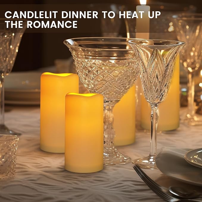 Large Outdoor Waterproof Flameless Candles with Remote Control,D3'' x H5.5'' Battery Operated Flickering LED Pillar Candle Plastic for Outdoor/Indoor Decoration Wedding, Party, Birthday (2PACK)-VerdiqueGarden