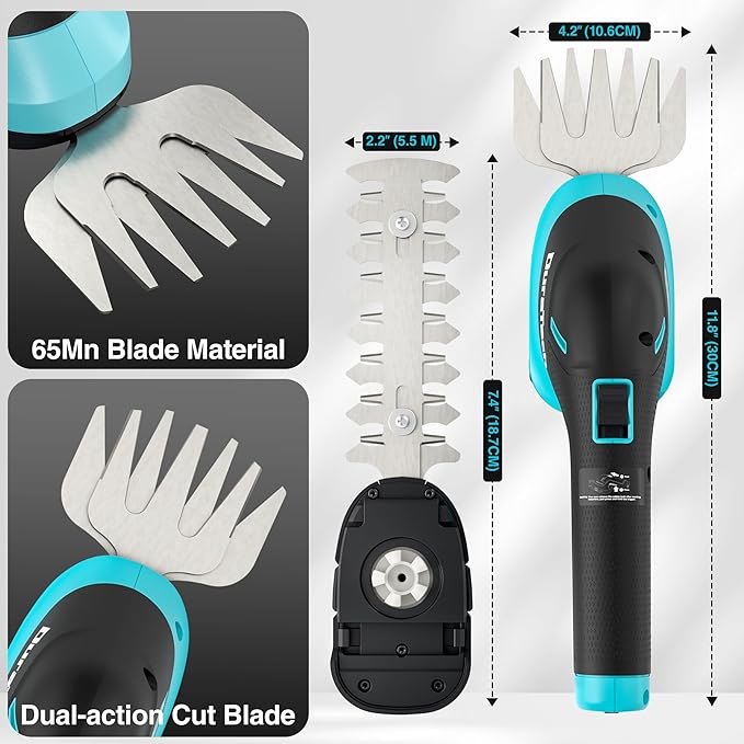 DURATECH Cordless Hedge Trimmer, 3.6V 2-in-1 Handheld Rechargeable Grass Trimmer & Hedge Shears with USB Type-C Cable, Built-in Li-ion Battery, Electric Shrub & Grass Shears for Garden, Yard and Lawn-VerdiqueGarden