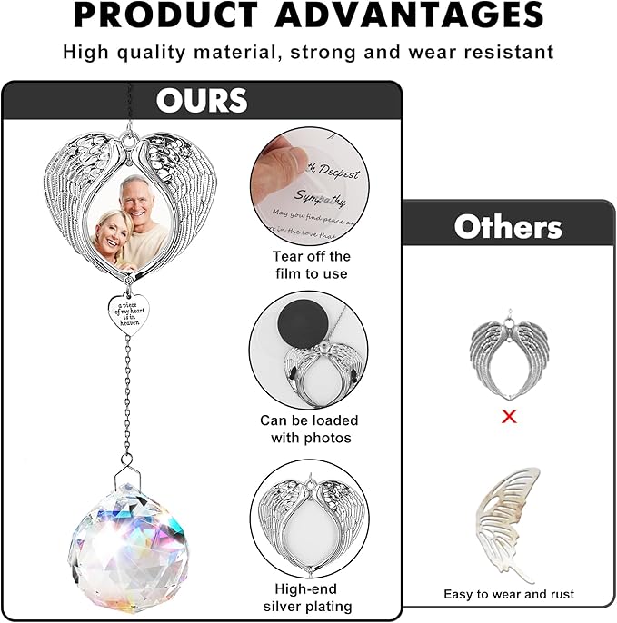 Memorial Gifts for Loss of Loved One, Sympathy Gifts Personalized Memorial Picture Frame Ornament - SunCatcher Crystal Ball, Rainbow Bereavement Gift Ideas for Loss of Mom, Dad, Friend-VerdiqueGarden