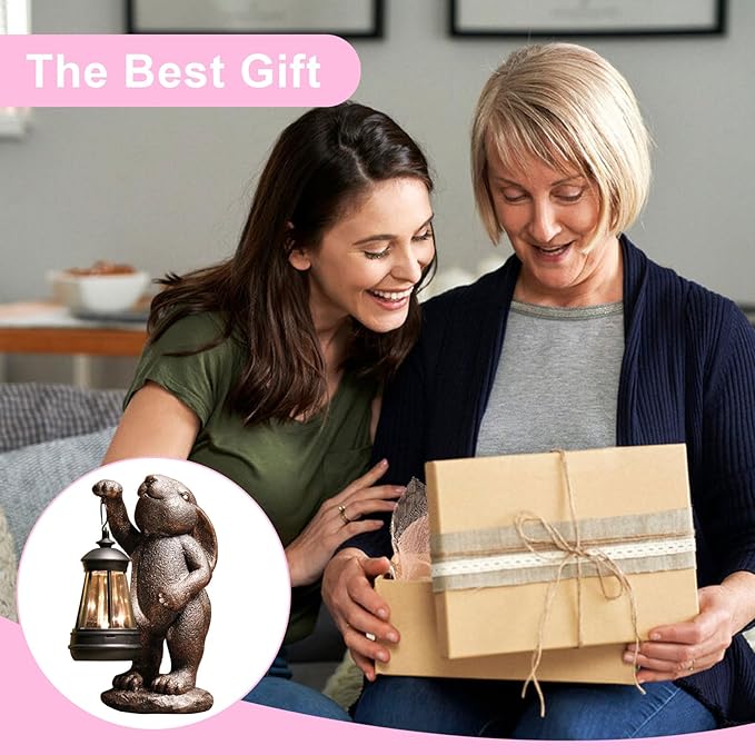 Garden Statues Rabbit with Solar Lantern,Lawn Garden Decor Outdoor Statue for Patio, Balcony, Yard Ornament,Ideal Rabbit Housewarming Gifts & Birthday Gifts for Grandma Mom Women-VerdiqueGarden