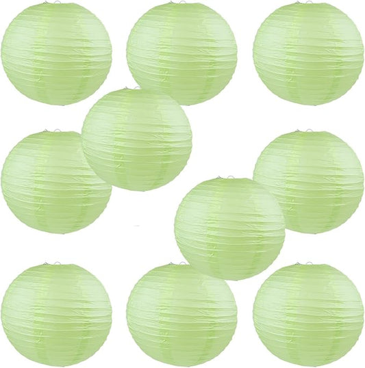 WYZworks - Round Paper Lanterns 10 Pack (Light Apple Green, 8") - Hanging Paper Lanterns Lamp for Wedding, Birthday, Party and Home Decorations with 8", 10", 12", 16" Option-VerdiqueGarden