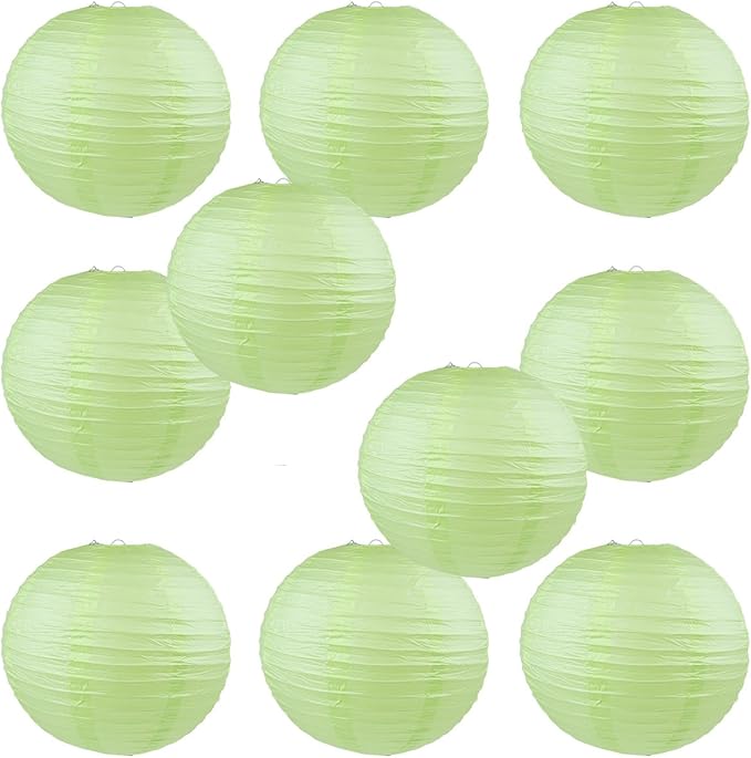 WYZworks - Round Paper Lanterns 10 Pack (Light Apple Green, 14") - Hanging Paper Lanterns Lamp for Wedding, Birthday, Party and Home Decorations with 8", 10", 12", 16" Option-VerdiqueGarden