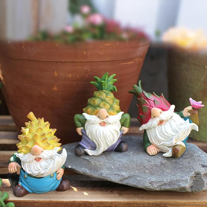 3 PCS Funny Garden Gnome Statues, Creative Resin Dwarf Sculptures, Outdoor Yard Decor, Gnomes Tree Faces for Lawn, Patio, Porch, Miniature Fairy Garden Accessories, Novelty Gift for Indoor/Outdoor Use-VerdiqueGarden