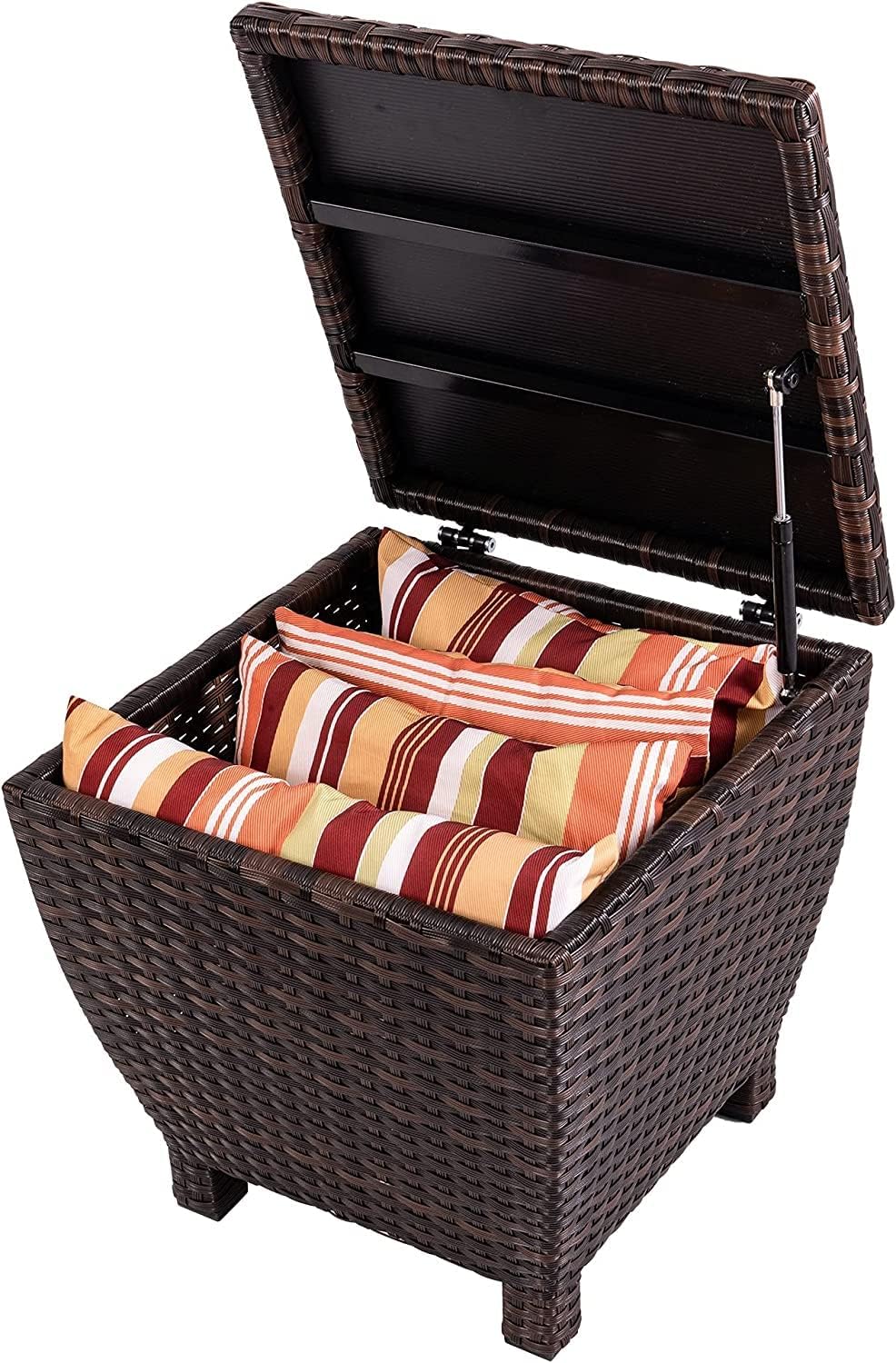 Sundale Outdoor Small Deck Storage Box with Lid, 13 Gallon Outdoor Bin Storage Container for Hose Cushion Towel, Patio Fully Assembled Brown Wicker Side Table with Storage - Rattan-VerdiqueGarden