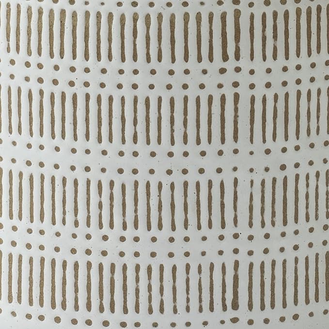 LA JOLIE MUSE Ceramic Plant Pot with Wood Stand - 9.4 Inch Modern Round Decorative Flower Pot Indoor with Wood Planter Holder, Beige & White-VerdiqueGarden