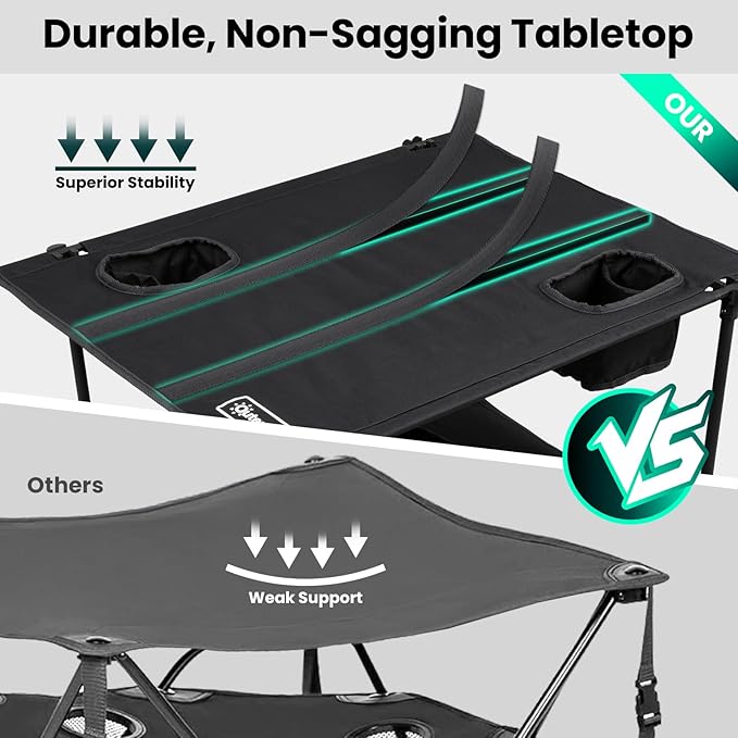 Folding Camping Table, Portable Outdoor Picnic Table, Rectangular Lightweight Camp Table with Storage, Cup Holder and Carry Bag for Barbeque Beach Camping and Tailgate-VerdiqueGarden