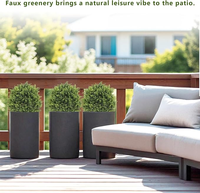 THE BLOOM TIMES 2ft Artificial Topiary Ball Trees Outdoor Set of 2, 24" Tall Faux Cedar Plants Outside UV Resistant Greenery Fake Evergreen Potted Bushes and Shrubs for Front Porch Patio Planter Decor-VerdiqueGarden