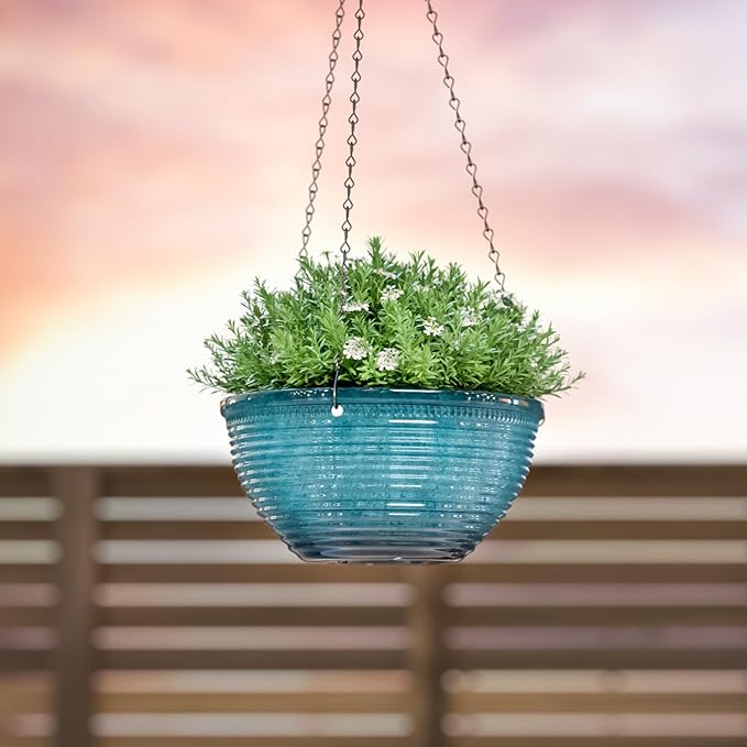10in Hanging Planters for Indoor and Outdoor Plants, 2 Pack Hanging Planter with Drainage Hole, Round Hanging Flower Pots for Garden Home Decor (Blue)-VerdiqueGarden