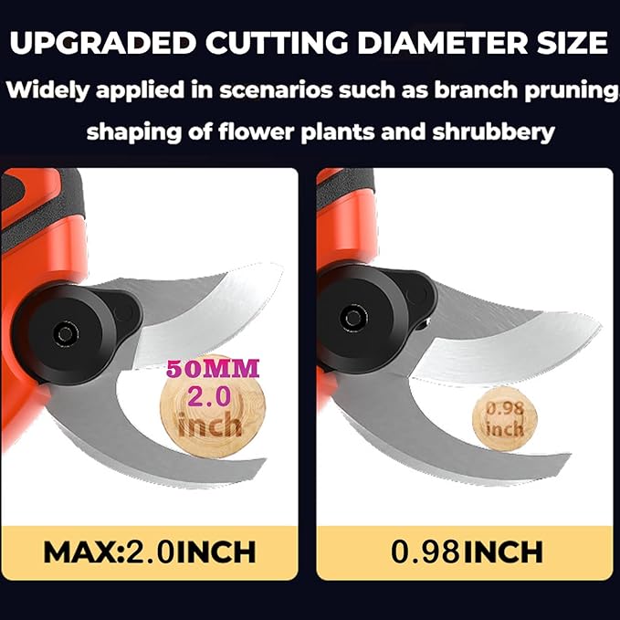 Upgraded Cordless Electric Pruning Shears with LCD Display, Battery Powered Garden Shears with Brushless Motor, 2 Rechargeable Batteries, 2 Inch (50mm) Cutting for Trees, Shrubs, and Yard Trimming-VerdiqueGarden