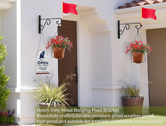 Hanging Plant Hanger 4Pcs Plant Hanger Wall Hooks,6in Metal Plant Bracket Hook for Outdoor or Indoor Hanging Flower Baskets,Wind Chimes,Solar Lanterns-VerdiqueGarden