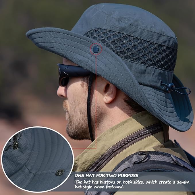 Fishing Hat, UPF50+ Wide Brim Sun Hat for Men Women, UV Protection Hiking Beach Bucket Hats Summer Safari Hat-VerdiqueGarden