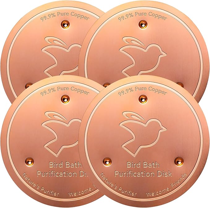 Mellbree 4-Pack Bird Bath Copper Disk, 0.6mm Reinforced 99.99% Pure Copper Cleaning Disk with Triple-Point Support for Physical Safe Clean Water All-Season-VerdiqueGarden