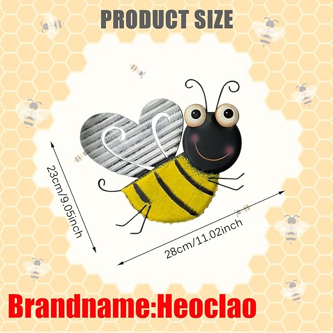 3 Pcs Metal Bee Wall Decor, Cute Bumble Bee Sculpture, Funny Animal Wall Decor - Yellow Bodies, Black Stripes, Large Eyes for Home Office Decor (Bee)-VerdiqueGarden