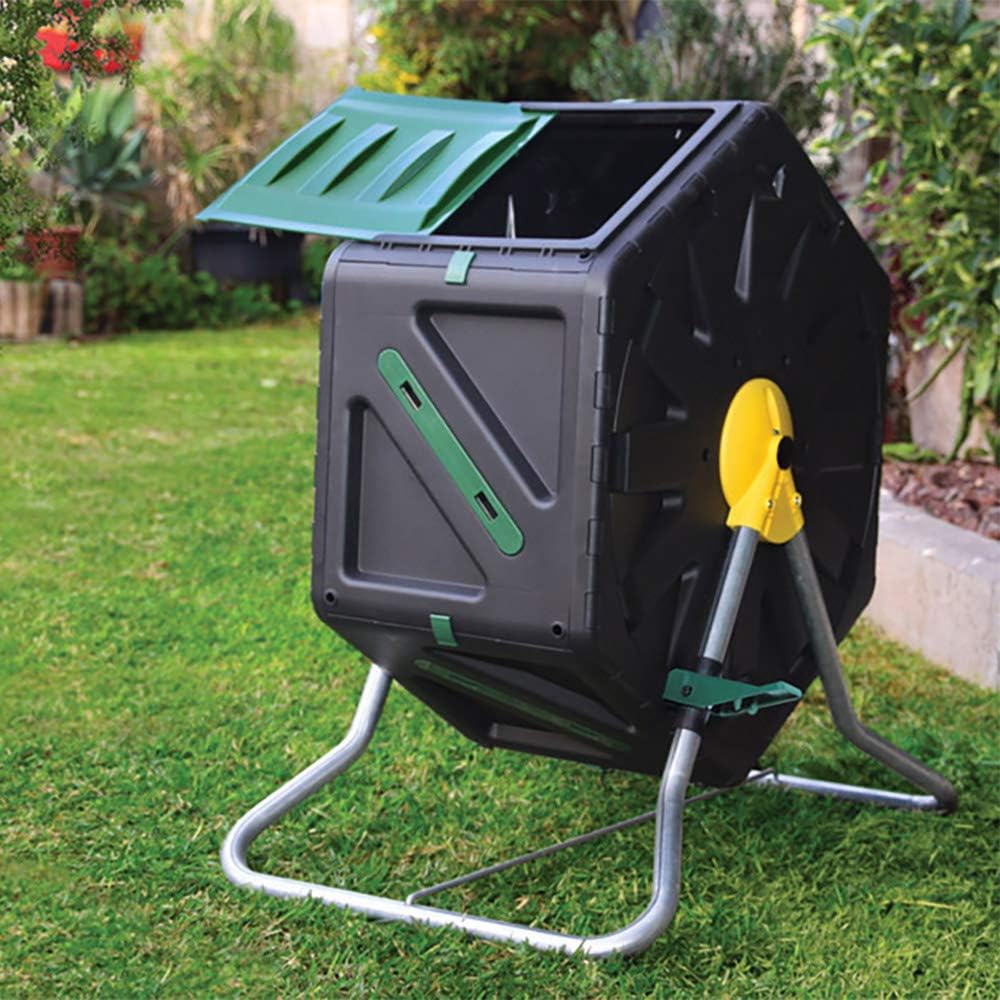 Miracle-Gro Compost Tumbler Single Chamber – Easy-Turn Composter Tumbler Outdoor for Fast Composting – Heavy-Duty Composting Bin with 1 Sliding Door (18.5 Gallon / 70 Liter)-VerdiqueGarden