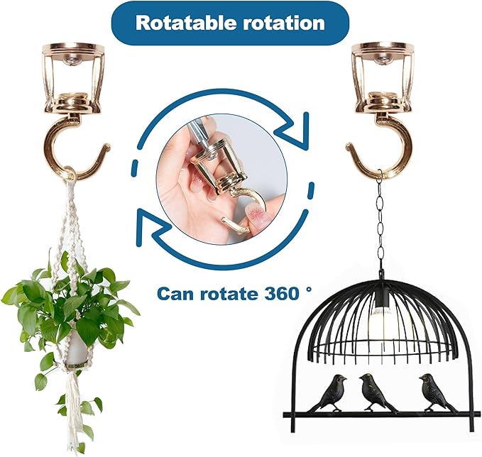 Ceiling Hooks for Hanging Plants (4 PCS Gold),Heavy Duty Metal Plant Hooks, Screw in Hooks for Hanging Birdfeeders, Lamps, Planters, Outdoor Decorative Hooks up to 33 lbs-VerdiqueGarden