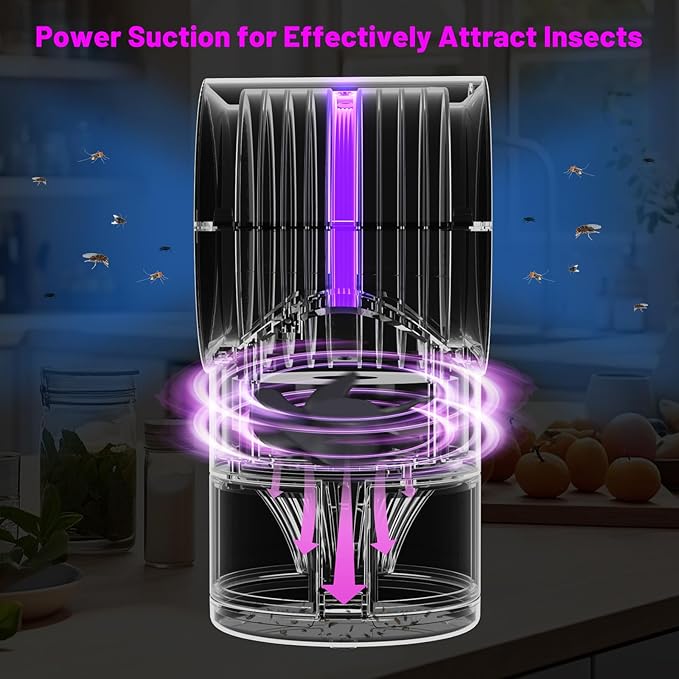 Fruit Fly Trap for Indoors, Fly Traps Indoor for Home Bug Zapper Indoor Insect Trap with Time Setting,Suction, Bug Light & 1 Pcs Sticky Glue Boards (Pink)-VerdiqueGarden