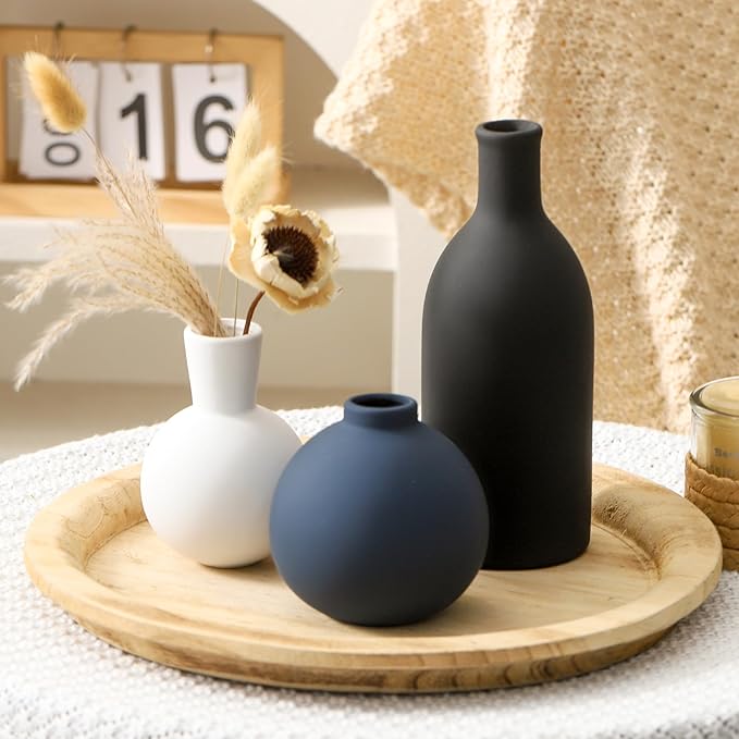 Ceramic Vase Set of 3 | Vases Home Decor | Decorative Flower Table Rustic Vase Modern Decor Vase Neutral Pottery Vases for Entryway Mantel Living Room Kitchen Bedroom -Multicolor Modern-VerdiqueGarden