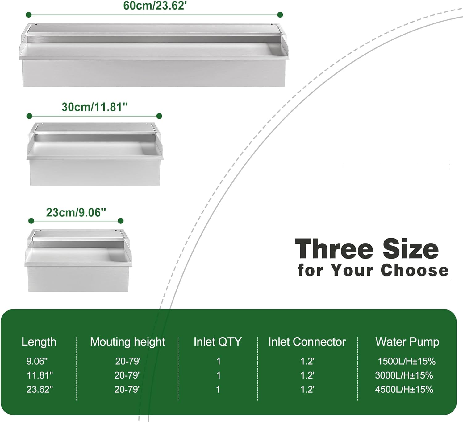 Waterfall Pool Fountain LONGRUNNEW 304 Stainless Steel 9.06" Rectangular Waterfall Spillway, Water Fall Fountain with Pipe Connector for Garden Outdoor, Swimming Pools, Fountains, Pond and Spa-VerdiqueGarden