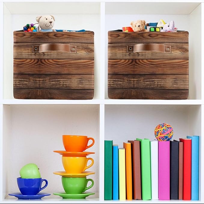 Wood Print Rectangular Retro Vintage Storage Basket Organizer Bin Shelf Baskets For Clothes Gifts For Home Office Dorm-VerdiqueGarden