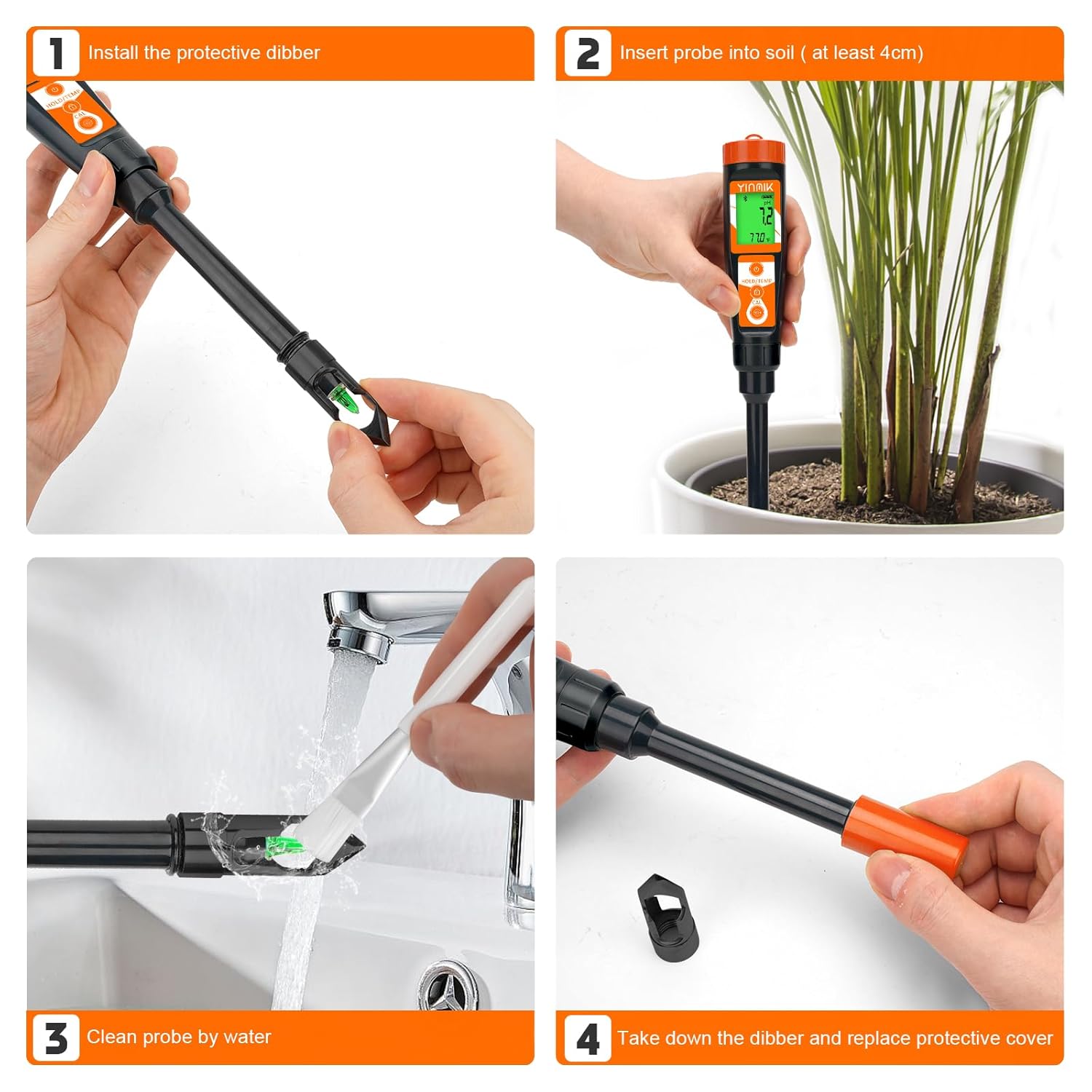 Digital pH Meter for Soil, Soil pH Tester for Potted Plants, Professional pH Reader for Soil and Water, Electronic Soil pH Test Kit for Garden, Lawn, Greenhouse, Indoor & Outdoor, Farming, Yard Use-VerdiqueGarden