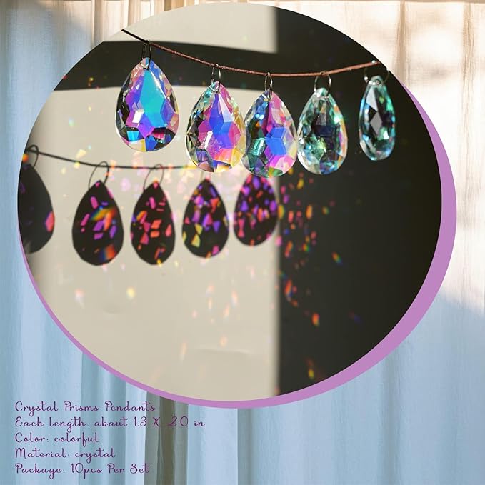 10pcs 50mm Chandelier Crystal Prisms Pendants,Colorful Bauhinia Ornament Chandelier Parts,Suncatcher Hanging Crystals for Lamp Window Christmas Tree Decoration-VerdiqueGarden
