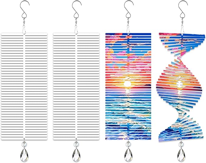 4Pack 11inch Sublimation Wind Spinner Blanks 3D Aluminum Metal Wind Sculpture Kinetic Spinners for Yard and Garden Indoor Art Ornaments Hanging Decoration (Rectangle Helix)-VerdiqueGarden