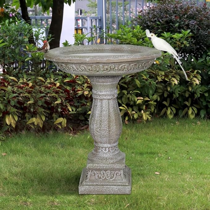 20”Dia.X 23.8”Tall Outdoor Birdbath with Pedestal - Modern Garden Birdbaths Outdoor Decor for Bird Spa & Birdfeeder, Floor Bird Baths for Garden Patio, Yard, Lawn-VerdiqueGarden