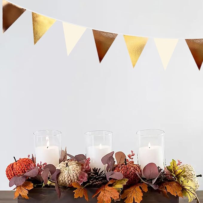 Brown Beige and Gold Party Decorations Fabric Triangle Pennant Banner Flag Bunting Garland for Boho Neutral Rustic Cowboy Western Teddy Bear Birthday Baby Shower Graduation Engagement Party Supplies-VerdiqueGarden