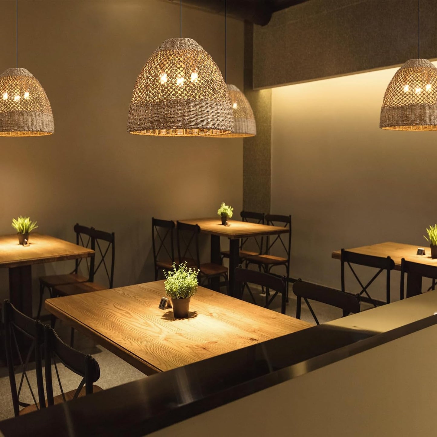 18.9" Rattan Chandelier, Coastal Large Pendant Light,Boho 3-Light Wicker Hand-Woven Seagrass Pendant Lighting Ceiling Hanging,for Kitchen Islands, Dining Rooms, and Farmhouses.-VerdiqueGarden